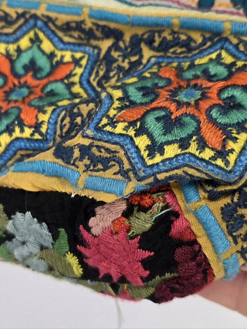 Johnny Was Embroidered Silk Floral Bird Tote Bag Purse